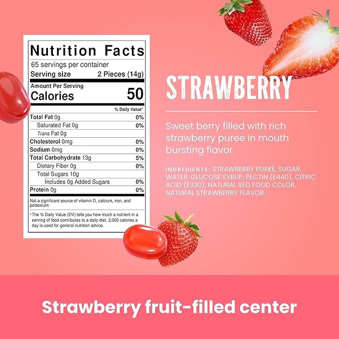 Strawberry Hard Candy Individually Wrapped by Cambie, 4 lbs of Strawberry Candy with a Deliciously Sweet Hard Exterior with a Soft, Fruit-Filled Center