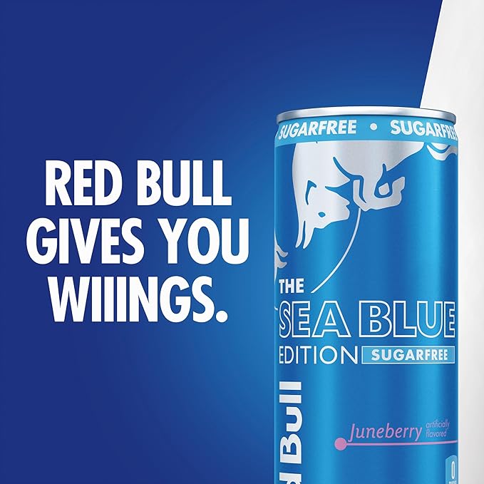 Red Bull Sea Blue Edition Sugar Free Energy Drink, Juneberry, 8.4 fl. oz., 6 x 4 Cans, Pack of 24 Cans, with 80mg Caffeine, Taurine & B Vitamins