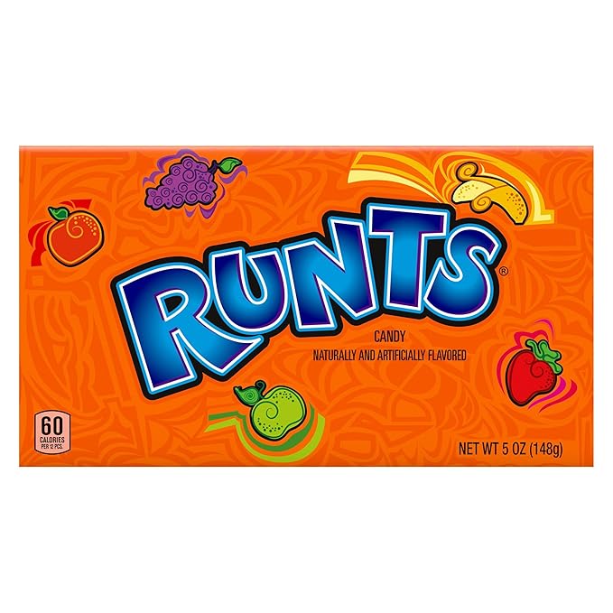 Wonka Runts Hard, Chewy & Fruity Candy, 5 Ounce Theater Candy Boxes (Pack of 12)