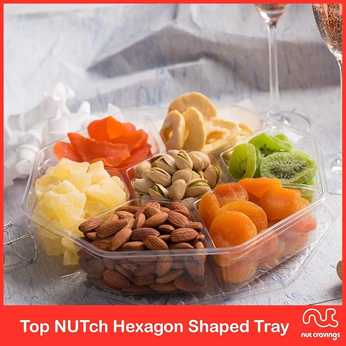 NUT CRAVINGS - Rosh Hashana & Shana Tova Dried Fruit & Mixed Nuts Gift Basket in Red Box (7 Assortments, 2 LB) Food Arrangement, Healthy Snack Care Package, Food Assortments