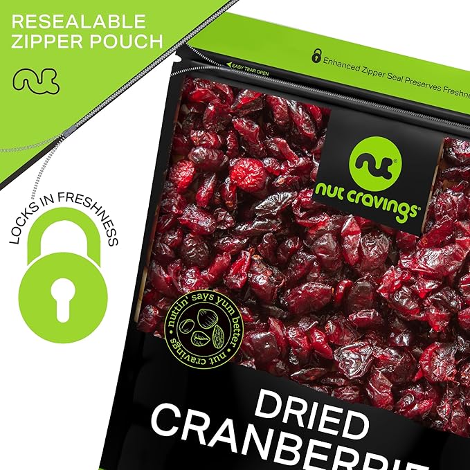NUT CRAVINGS - Sun Dried Whole Cranberries, Lightly Sweetened (80oz, 5 LB) Bulk Dry Fruits Packed Fresh in Resealable Bag - Sweet Healthy Snack, Naturally Grown, Vegan, Kosher