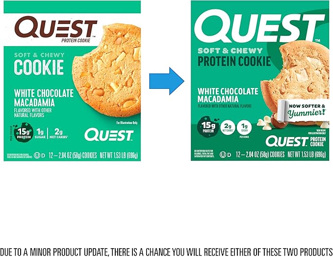 Quest Nutrition White Chocolate Macadamia Protein Cookie, 15g Protein, 1g Sugar, 2g Net Carbs, Keto Friendly, High Protein, Low Carb; 12 Count