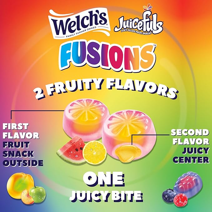 Welch's Fruit Snacks, Juicefuls Fusions, Assorted Fruit Flavor, Bulk Pack, Gluten Free, Natural Colors & Flavors, 0.8oz (Pack of 50)