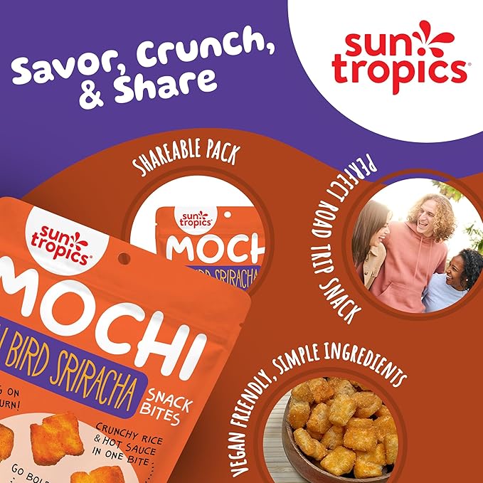 Sun Tropics Mochi Snack Bites, Variety Pack- 3.5 oz (6 Pack) - Crunchy Mochi Snacks - Gluten Free & Dairy Free, No MSG - Asian Rice Snacks
