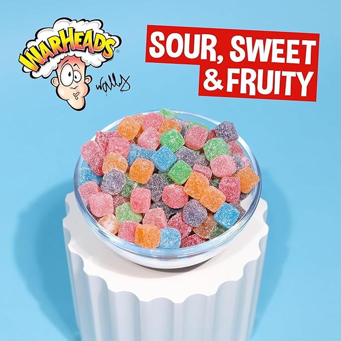 WARHEADS Cubes - Sour, Sweet & Fruity Chewy Candy with New Sour Fruity Flavors: Orange, Watermelon, Blue Raspberry, Black Cherry, Strawberry & Green Apple - 5 lb Bulk Bag