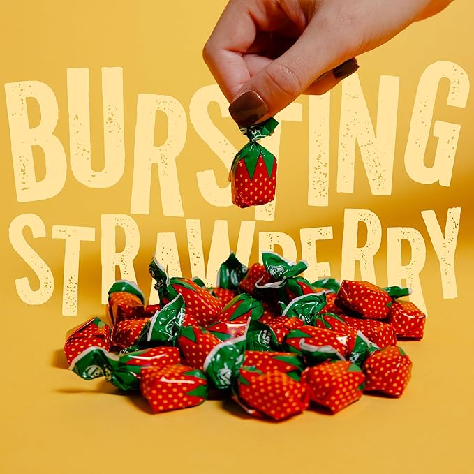 Strawberry Hard Candy Individually Wrapped by Cambie, 1 lb of Strawberry Candy with a Deliciously Sweet Hard Exterior with a Soft, Fruit-Filled Center