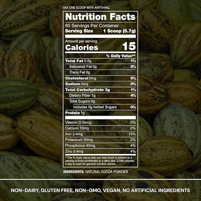Blueprint Bryan Johnson Non Dairy Cocoa Powder – Elite Level Flavanols – 100% Pure Cocoa – Low Fat Unsweetened Cocoa – Undutched – Keto Friendly – Great for Baking, Cooking & Smoothies – 12oz Bag