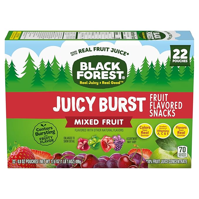 Black Forest, Juicy Burst, Fruit Flavored Snacks, Mixed Fruit Flavors, A Juicy Burst of Natural Flavors, Made with Real Fruit Juice, 0.8 oz 22 ct