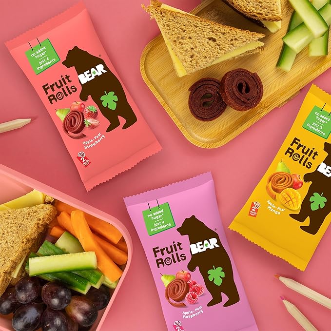 BEAR Real Fruit Snack Rolls - Gluten Free, Vegan, and Non-GMO - Variety Pack (Strawberry, Raspberry, Tropical)) – Healthy School And Lunch Snacks For Kids And Adults, 0.7 Ounce (Pack of 24)