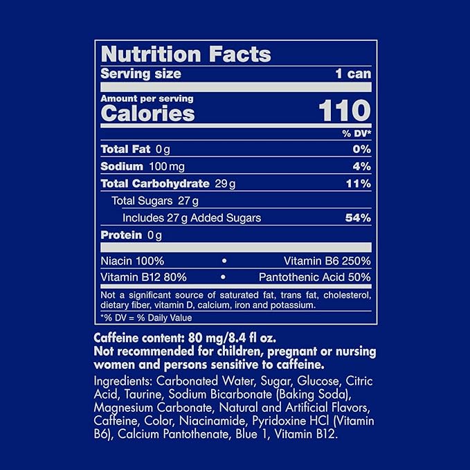 Red Bull Blue Edition Energy Drink, Blueberry, with 80mg Caffeine plus Taurine & B Vitamins, 8.4 Fl Oz, 6 Packs of 4 Cans (Pack of 24)