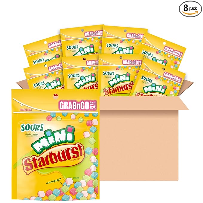 STARBURST Fruit Chews Candy - Minis Sours, 8oz (Pack of 8) - Delicious Mini Candy, Sour Candy Bulk