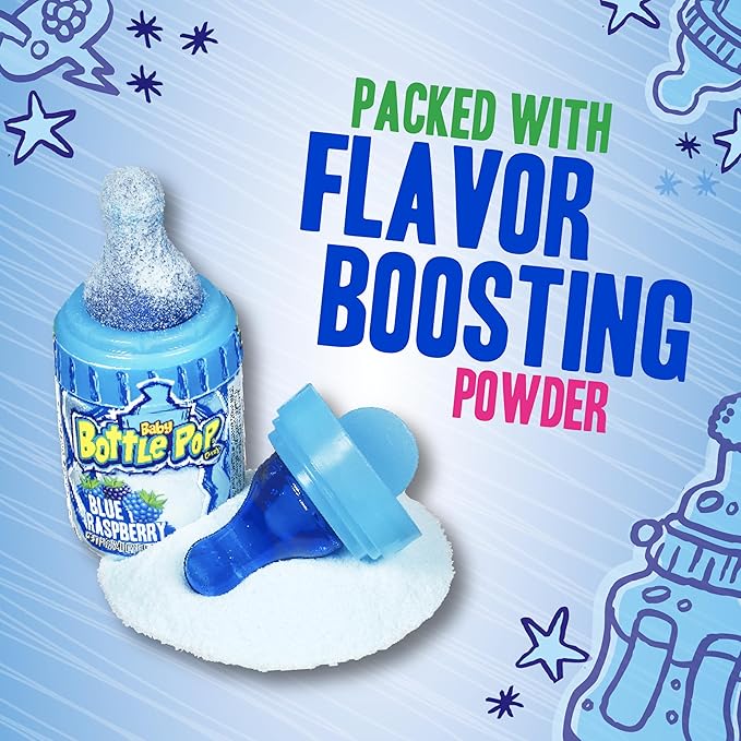 Baby Bottle Pop Candy Lollipop, 18 Ct Bulk Lollipops with Dipping Powder in Assorted Fruity Flavors, Full Size, Individually Wrapped Hard Candy For Gender Reveal, Baby Showers, Goodie Bags & Parties