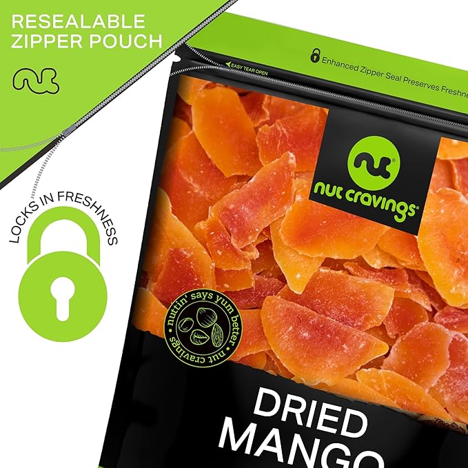 NUT CRAVINGS - Sun Dried Mango Slices, Lightly Sweetened (16oz, 1 LB) Bulk Dry Fruits Packed Fresh in Resealable Bag - Sweet Healthy Snack, Naturally Grown, Vegan, Kosher