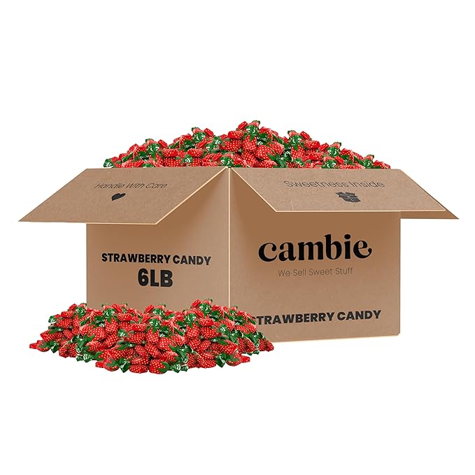 Strawberry Bulk Candy – Cambie Strawberry Hard Candy with Fruit-Filled Center, 6 lbs Individually Wrapped Bon Bons for Piñata Filler, Candy Bags, Party Favors Fruit-Filled Center