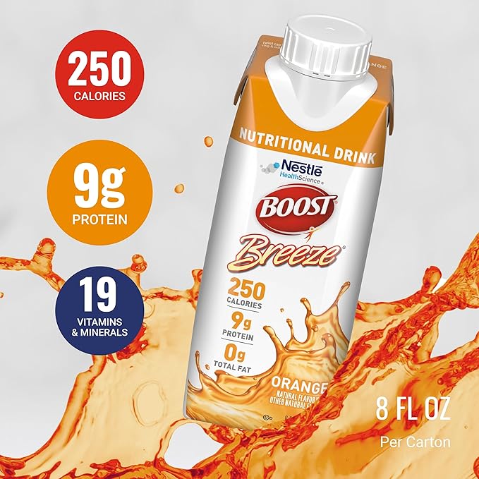 Boost Breeze Clear Nutritional Drink, 9g Protein, 250 Nutrient-Rich Calories, 2 Flavor Variety Case (Orange + Wildberry), 8 Fl Oz (Pack of 24)