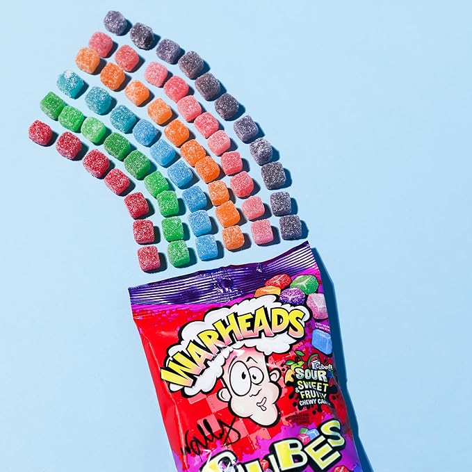 WARHEADS Cubes - Sour, Sweet & Fruity Chewy Candy with New Sour Fruity Flavors: Orange, Watermelon, Blue Raspberry, Black Cherry, Strawberry & Green Apple - 5 lb Bulk Bag