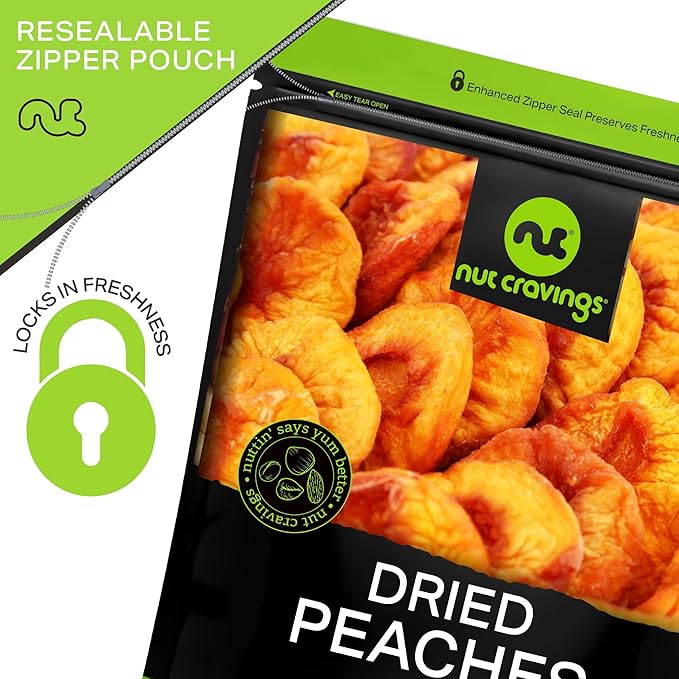 NUT CRAVINGS - Sun Dried California Peaches, No Sugar Added (16oz, 1 LB) Bulk Dry Fruits Packed Fresh in Resealable Bag - Sweet Healthy Snack, Naturally Grown, Vegan, Kosher