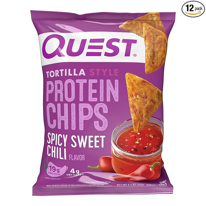 Quest Nutrition Spicy Sweet Chili Tortilla Chip, 19g Protein, 4g Net Carb, Low Carb, Gluten Free, 1.1 oz (Pack of 12)