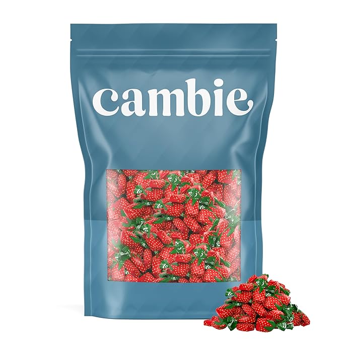 Strawberry Hard Candy Individually Wrapped by Cambie, 4 lbs of Strawberry Candy with a Deliciously Sweet Hard Exterior with a Soft, Fruit-Filled Center