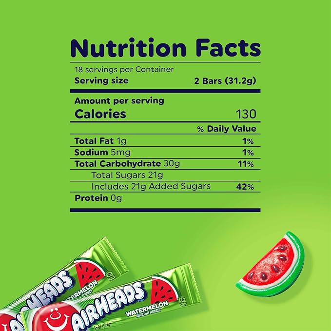 Airheads Halloween Trick or Treat Candy Full Size Bars, Watermelon Flavor, Individually Wrapped Bulk Candy for Adults & Kids, Taffy, Non-Melting, Party (Pack of 36 Bars)