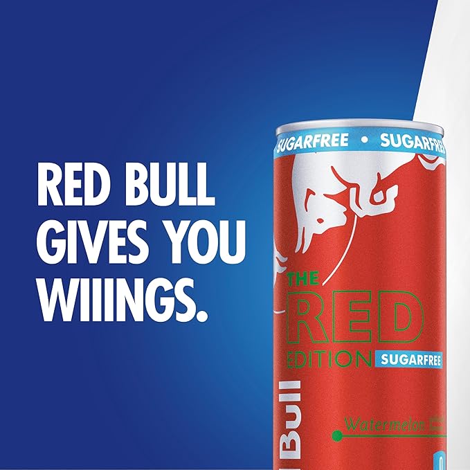 Red Bull Red Edition Sugar Free Energy Drink, Watermelon, with 80mg Caffeine plus Taurine & B Vitamins, 8.4 Fl Oz, Pack of 4 Cans