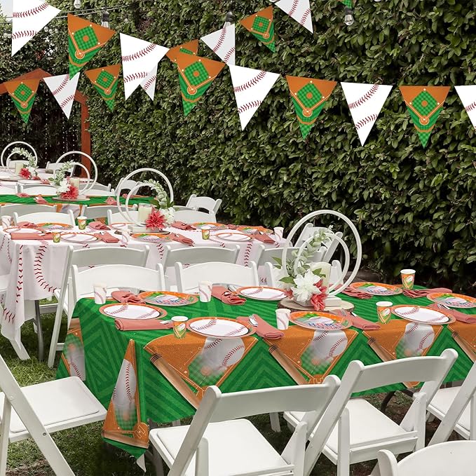 Baseball Party Supplies Kit for 24 - Complete with Dinner & Dessert Plates, Napkins, Cups, Banner & Tablecloth Baseball Birthday & Gameday Celebrations,Baseball Party Decorations & Favors