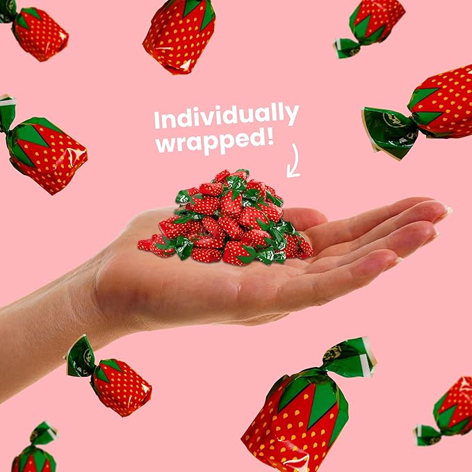 Strawberry Bulk Candy – Cambie Strawberry Hard Candy with Fruit-Filled Center, 12 lbs Individually Wrapped Bon Bons for Piñata Filler, Candy Bags, Party Favors Fruit-Filled Center