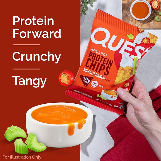Quest Nutrition Tortilla Style Protein Chips, Buffalo Ranch, 19g of Protein, 4g Net Carbs, Gluten Free, 1.1 Ounce (Pack of 12)