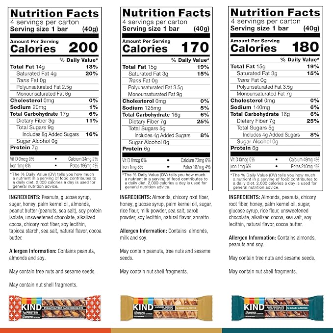 KIND Nut Bars, Variety Pack, Dark Chocolate Nuts & Sea Salt, Peanut Butter Dark Chocolate, and Caramel Almond Sea Salt, Gluten Free, Low Sugar, 5-7g Protein, 12 Count