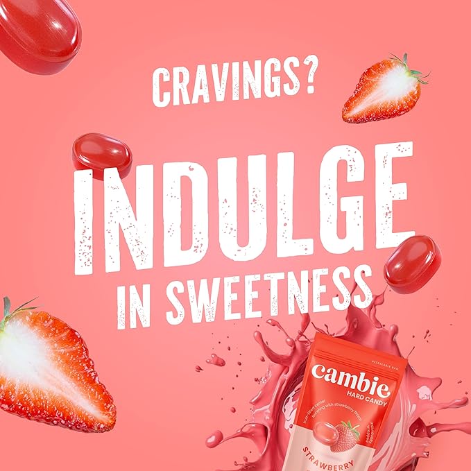 Strawberry Hard Candy Individually Wrapped by Cambie, 1 lb of Strawberry Candy with a Deliciously Sweet Hard Exterior with a Soft, Fruit-Filled Center