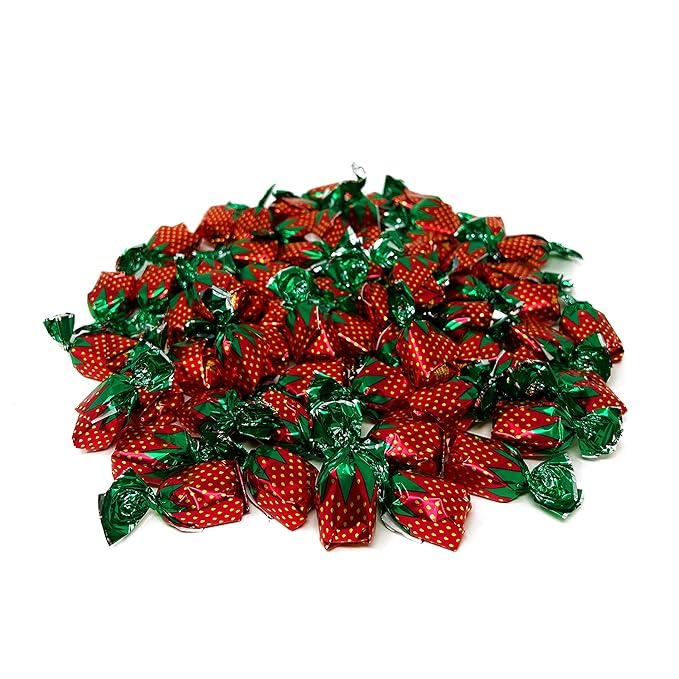 Strawberry Hard Candy Filled With Real Fruit Pulp - 1 lbs - Strawberry Flavored Bon Bons Filled with Real Strawberry Pulp - American Vintage Candy Snack Assortment - Individually Wrapped, 16 oz.