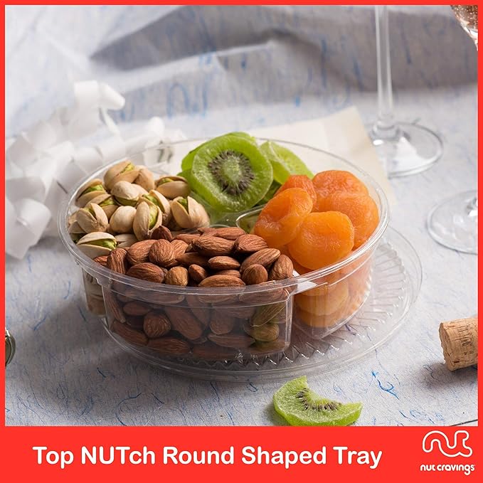 NUT CRAVINGS - Rosh Hashana & Shana Tova Dried Fruit & Mixed Nuts Gift Basket in Red Box (4 Assortments) Food Arrangement, Healthy Snack Care Package, Food Assortments