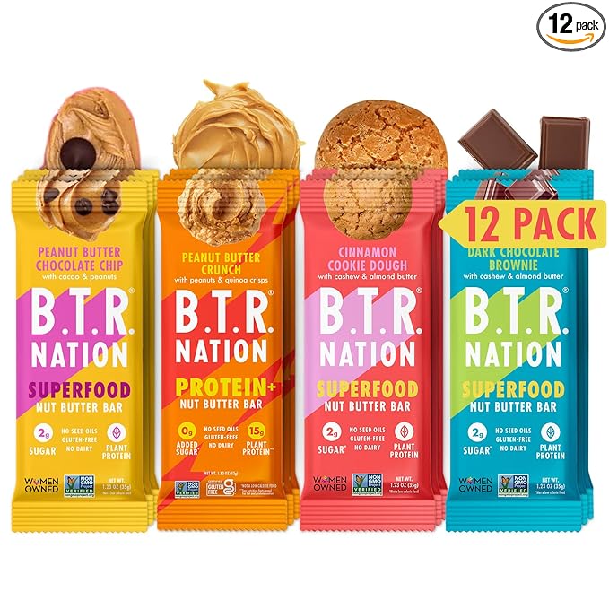 B.T.R. Nation Superfood Keto Protein Bar - Plant Based Vegan Protein | (12 Pack) Variety Pack | Low Carb Food, Low Calorie, Gluten Free, No Sugar Alcohols, Boosted with Superfoods