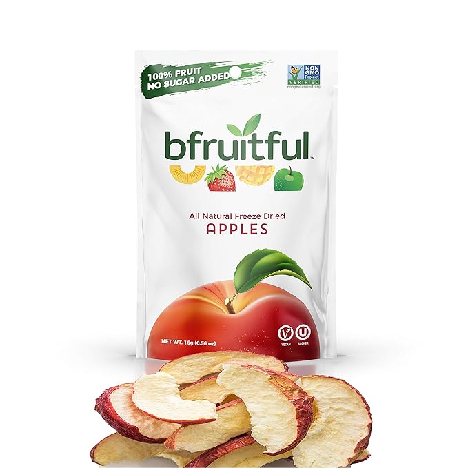bfruitful Freeze-Dried Apple, Freeze Dried Fresh Fruit Bites, Gluten Free, Vegan, Dairy Free, Kosher, No Sugar Added, Non GMO, Healthy Snacks for Kids or Adults, Single-Serve Snack Packets, 12 Pack