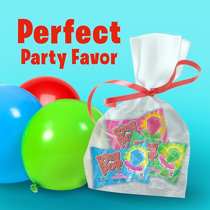 Ring Pop Lollipops - Bulk Candy Individually Wrapped Suckers Variety Party Pack- 50 Count w/ Assorted Flavors - Hard Candy for Party Favors, Kids & Goodie Bags