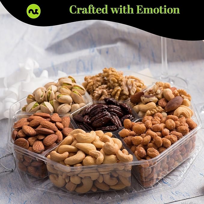 NUT CRAVINGS Gourmet Collection - Congratulations, Nuts Gift Basket with Congrats Ribbon + Greeting Card (7 Assortments) Graduation Food Platter, Healthy Snack Care Package, Food Assortments