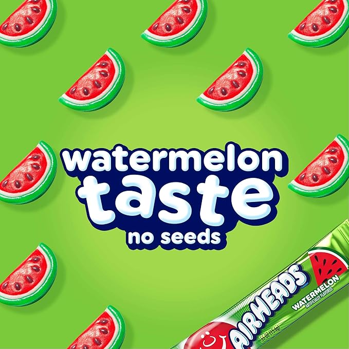 Airheads Halloween Trick or Treat Candy Full Size Bars, Watermelon Flavor, Individually Wrapped Bulk Candy for Adults & Kids, Taffy, Non-Melting, Party (Pack of 36 Bars)