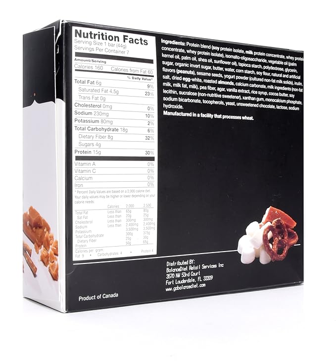 BalanceDiet™ | Protein Bar | 15g of Protein | Low Carb | 7 Bar Box (Salted Toffee Pretzel)