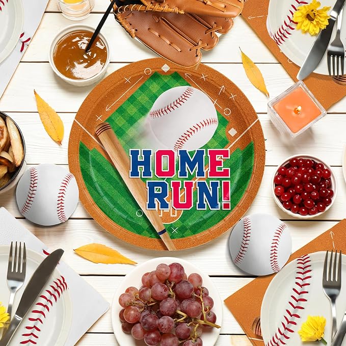 Baseball Party Supplies Kit for 24 - Complete with Dinner & Dessert Plates, Napkins, Cups, Banner & Tablecloth Baseball Birthday & Gameday Celebrations,Baseball Party Decorations & Favors