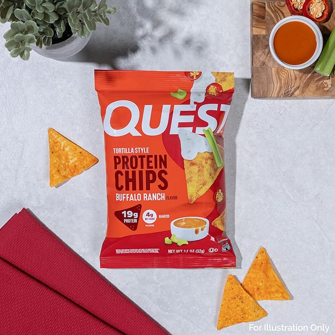 Quest Nutrition Tortilla Style Protein Chips, Buffalo Ranch, 19g of Protein, 4g Net Carbs, Gluten Free, 1.1 Ounce (Pack of 12)