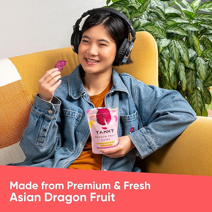 Yammy Dried Dragon Fruit Chips for Drinks Refreshers Like Freeze Dried Dragonfruit Pieces, Dry 1 Ingredient Healthy Snack for Kids Adults, 2g Protein, 4g Fiber, Gluten Free Vegan, 5.6oz Value Size