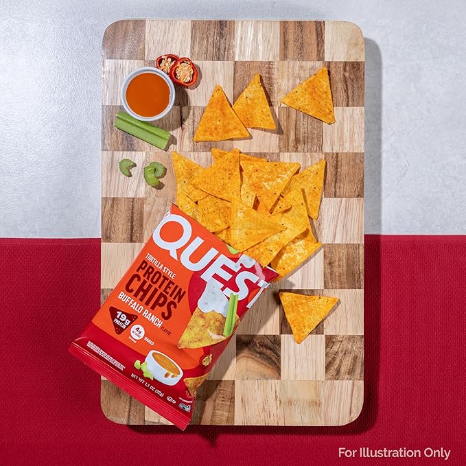 Quest Nutrition Tortilla Style Protein Chips, Buffalo Ranch, 19g of Protein, 4g Net Carbs, Gluten Free, 1.1 Ounce (Pack of 12)