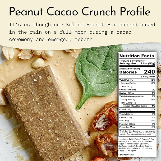 Send Bars Plant-Based Vegan Healthy Protein Bars, With Greens (Peanut Cacao Crunch, 8 Bars) – Only Real Ingredients, Zero Added Sugar, Gluten-Free, Dairy-Free