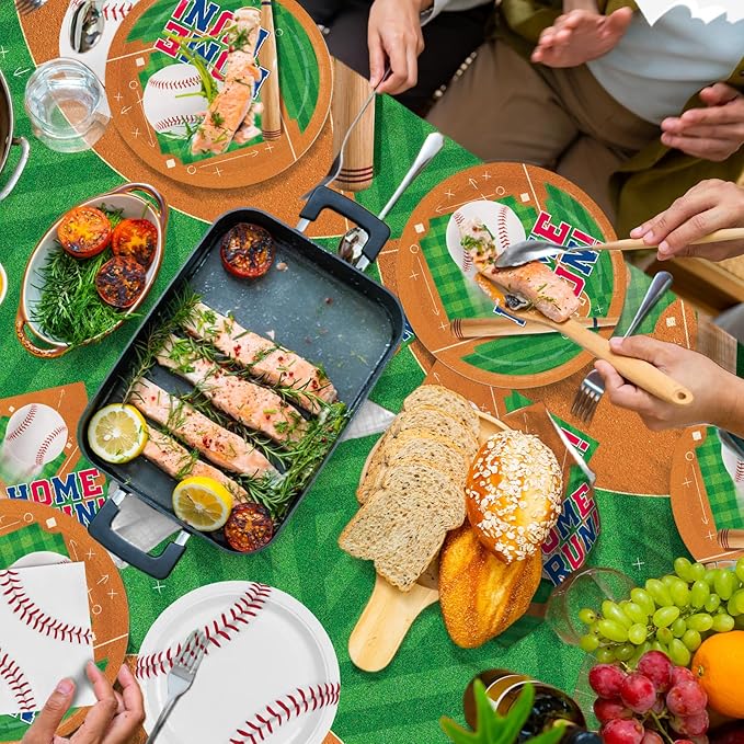 Baseball Party Supplies Kit for 24 - Complete with Dinner & Dessert Plates, Napkins, Cups, Banner & Tablecloth Baseball Birthday & Gameday Celebrations,Baseball Party Decorations & Favors