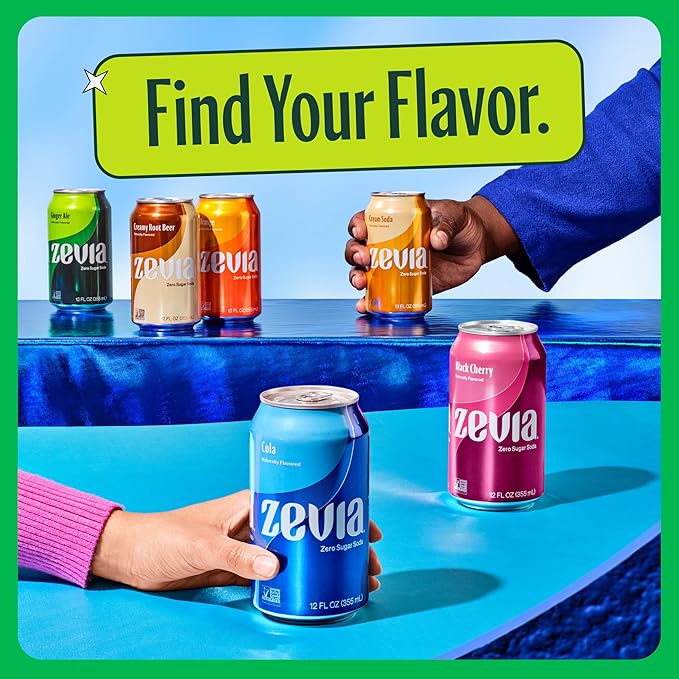 Zevia Zero Sugar Soda, Rainbow Variety Pack, 12 oz Cans (24-Pack) – Naturally Sweetened, Non-GMO Project Verified, Gluten-Free, Vegan