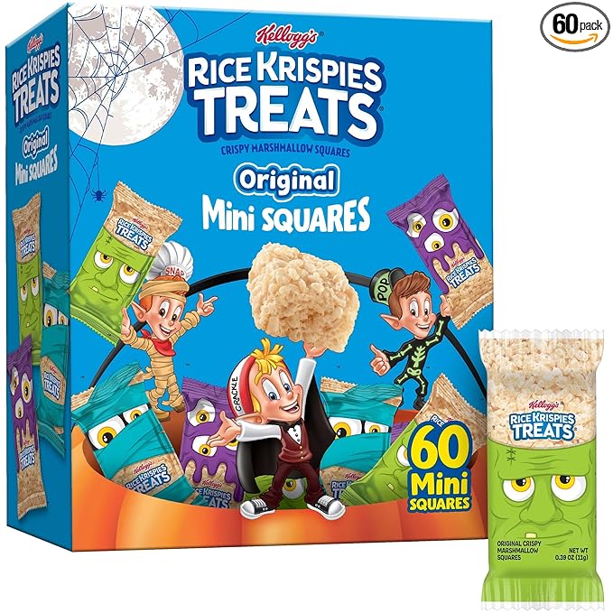 Rice Krispies Treats Crispy Mini Marshmallow Squares, Trick-or-Treat Snacks, Halloween Pack, Original, 23.2oz Box (60 Bars)