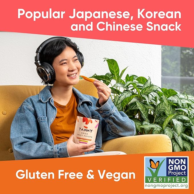 Yammy Dried Sweet Potato Sticks (Pack of 5), 1 Ingredient Superfood Snack, Healthy, 3g Protein, Asian Korean Chinese Japanese Food, Individually Wrapped Snacks For Humans, People, Gluten Free, Vegan