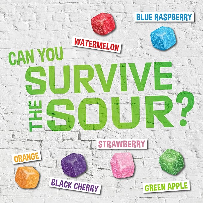 WARHEADS Cubes - Sour, Sweet & Fruity Chewy Candy with New Sour Fruity Flavors: Orange, Watermelon, Blue Raspberry, Black Cherry, Strawberry & Green Apple - 5 lb Bulk Bag