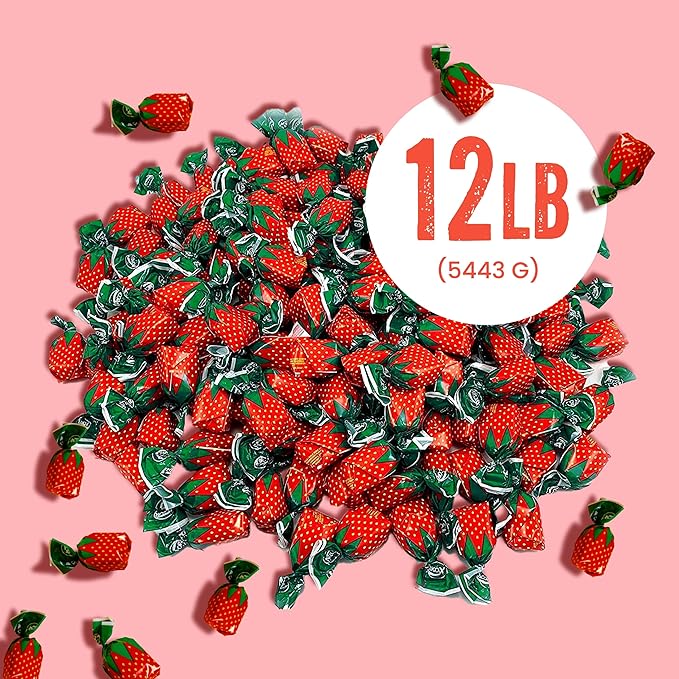 Strawberry Bulk Candy – Cambie Strawberry Hard Candy with Fruit-Filled Center, 12 lbs Individually Wrapped Bon Bons for Piñata Filler, Candy Bags, Party Favors Fruit-Filled Center
