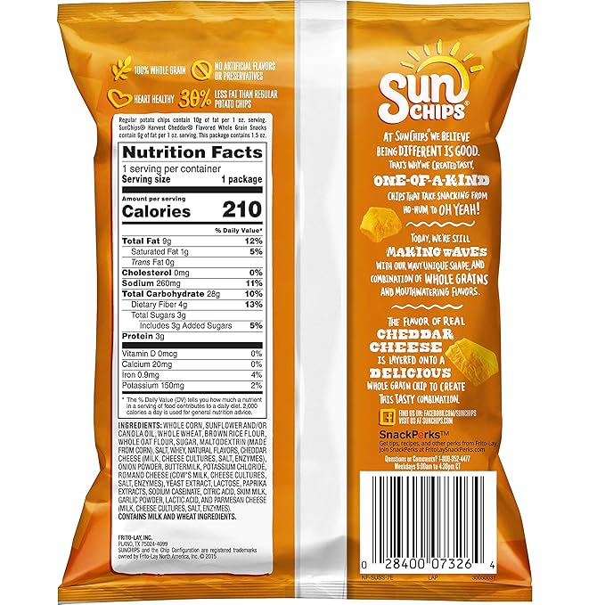 SunChips Harvest Cheddar Flavored Multigrain Snacks, 1.5-Ounce (Pack of 64)
